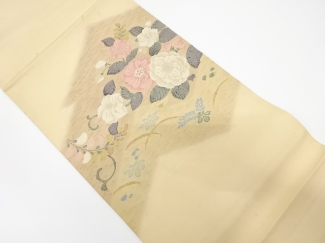 JAPANESE KIMONO / ANTIQUE FUKURO OBI / SILK / WOVEN FLOWER & GEOMETRIC